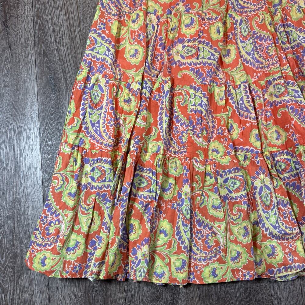 Ralph Lauren Orange Paisley Tiered Maxi Full Skirt Women's Boho Cottagecore SZ M - Picture 3 of 12